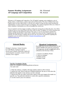 Summer Reading Assignments AP Language and Composition  Ms. Winstead