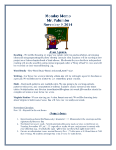 Monday Memo Mr. Palumbo November 9, 2014 -Class Agenda-