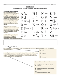 ACTIVITY: Understanding Ancient Egyptian Writings and Records Ancient Egyptian Alphabet