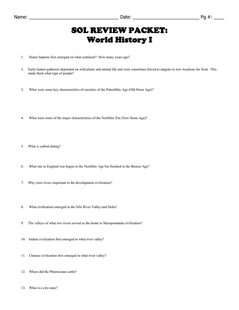 SOL REVIEW PACKET World History I