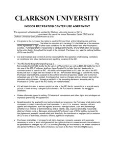 CLARKSON UNIVERSITY INDOOR RECREATION CENTER USE AGREEMENT