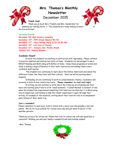 Mrs. Thomas’s Monthly Newsletter December 2015 Thank You!!