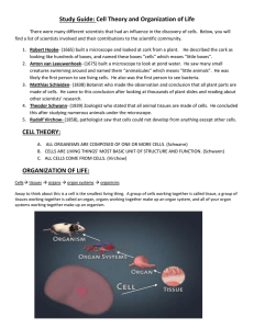 Study Guide: Cell Theory and Organization of Life