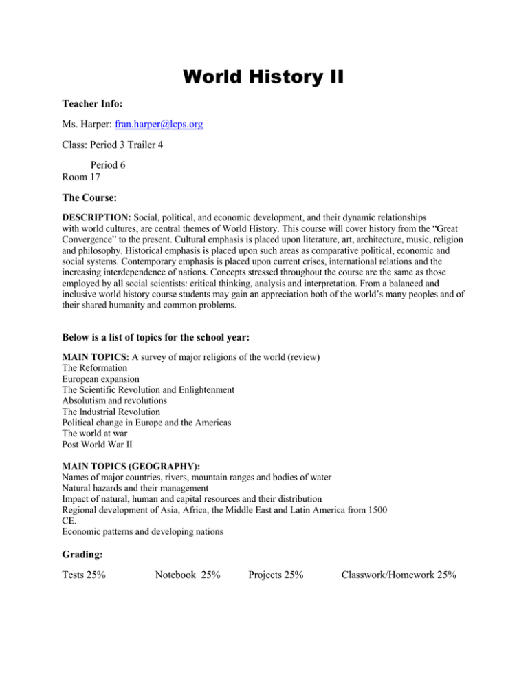 World History II Teacher Info The Course