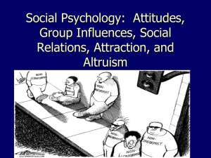 Social Psychology:  Attitudes, Group Influences, Social Relations, Attraction, and Altruism