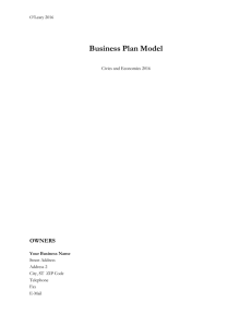 Business Plan Model OWNERS O’Leary 2016 Civics and Economics 2016