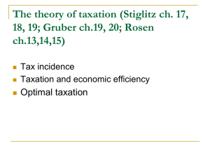 The theory of taxation (Stiglitz ch. 17, ch.13,14,15) Optimal taxation