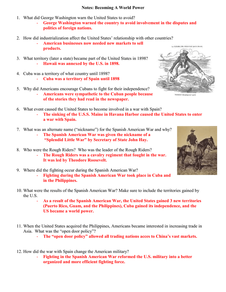 Notes: Becoming A World Power Pertaining To Spanish American War Worksheet