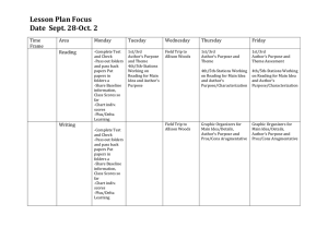 Lesson Plan Focus Date  Sept. 28-Oct. 2 Time Area