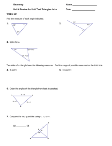 Geometry  Name ____________________ Unit 4 Review for Unit Test Triangles Íntro