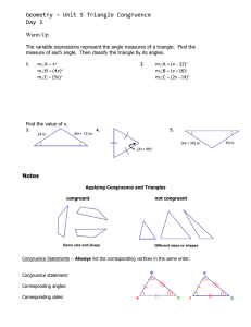 Geometry – Unit 5 Triangle Congruence Day 1 Warm Up