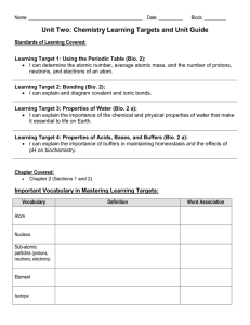 Unit Two: Chemistry Learning Targets and Unit Guide