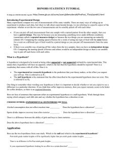 HONORS STATISTICS TUTORIAL  Introducing Experimental Design