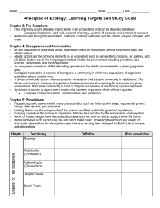 Principles of Ecology: Learning Targets and Study Guide