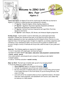 Welcome to ZERO DAY! Mrs. Foor Algebra 2