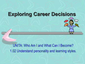 Exploring Career Decisions 1.02 Understand personality and learning styles.