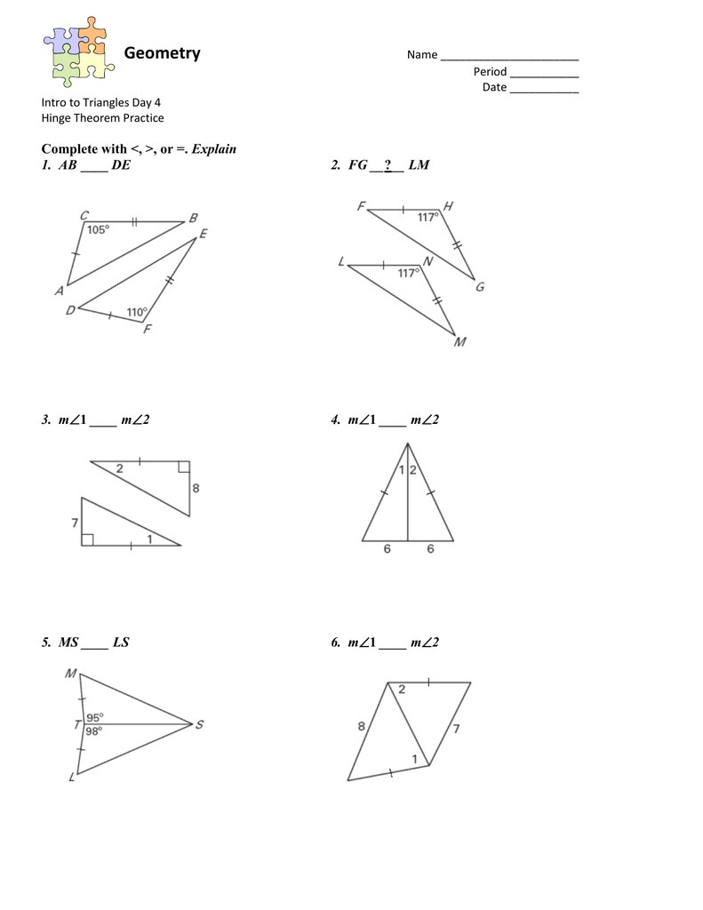 converse of hinge theorem worksheet