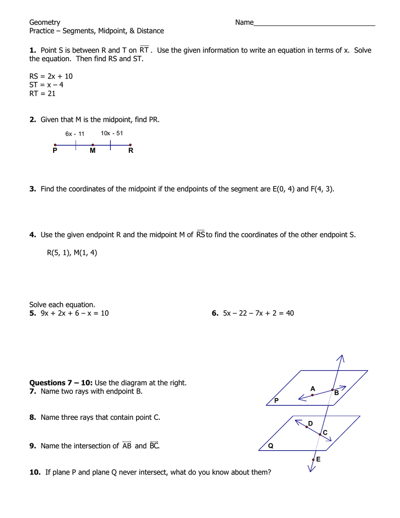 points distance and line segments common core geometry homework answers