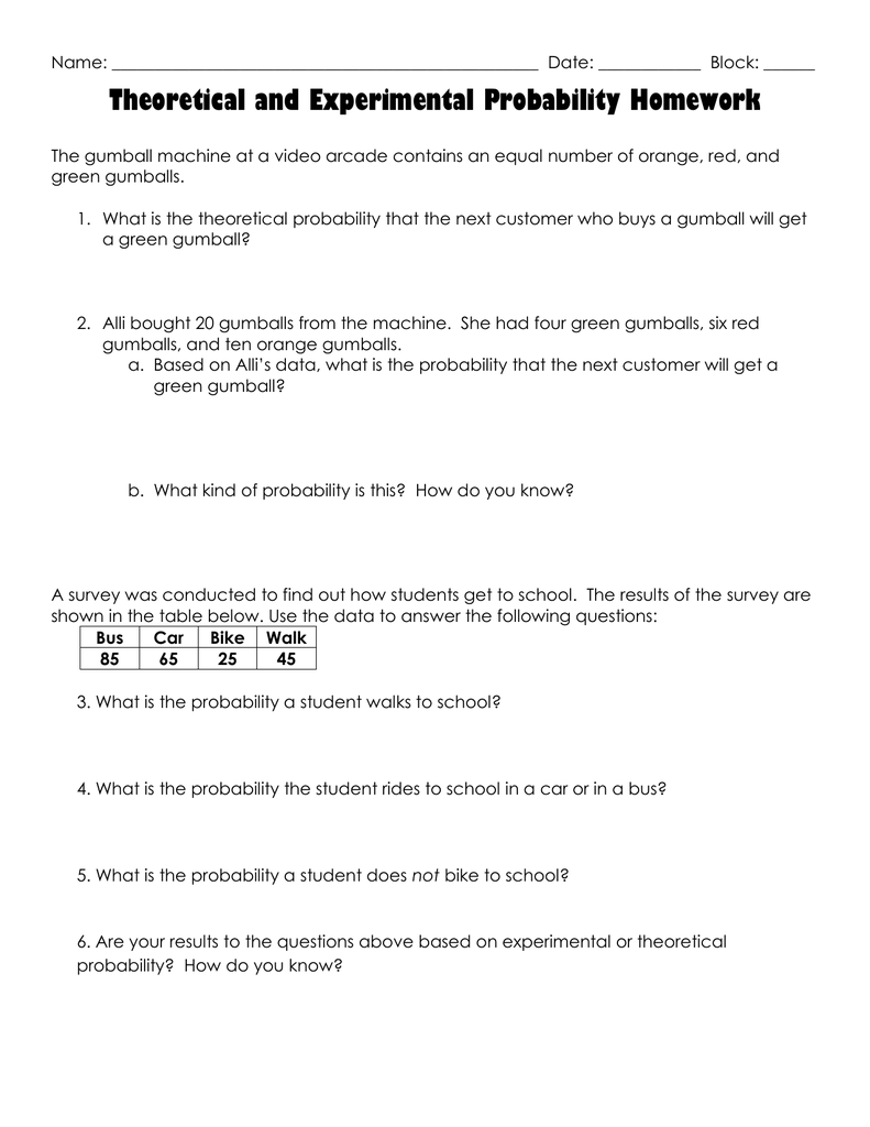 homework 2 counting outcomes theoretical & experimental probability