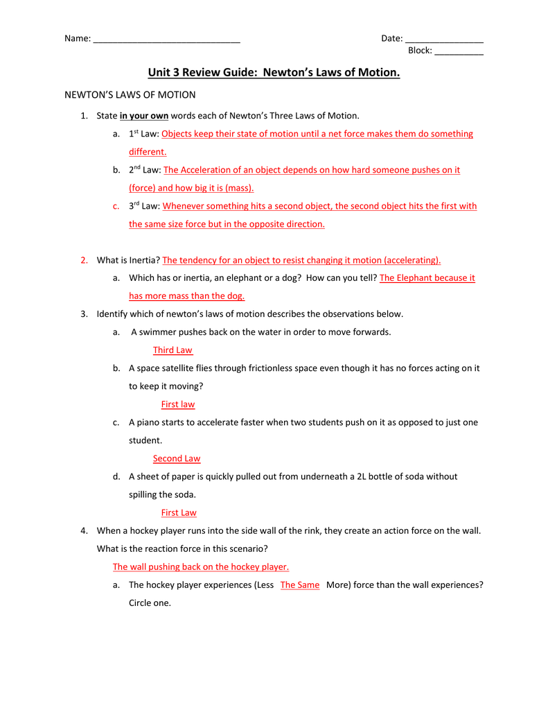 Newtons Laws Of Motion Review Worksheet Answers Worksheet List