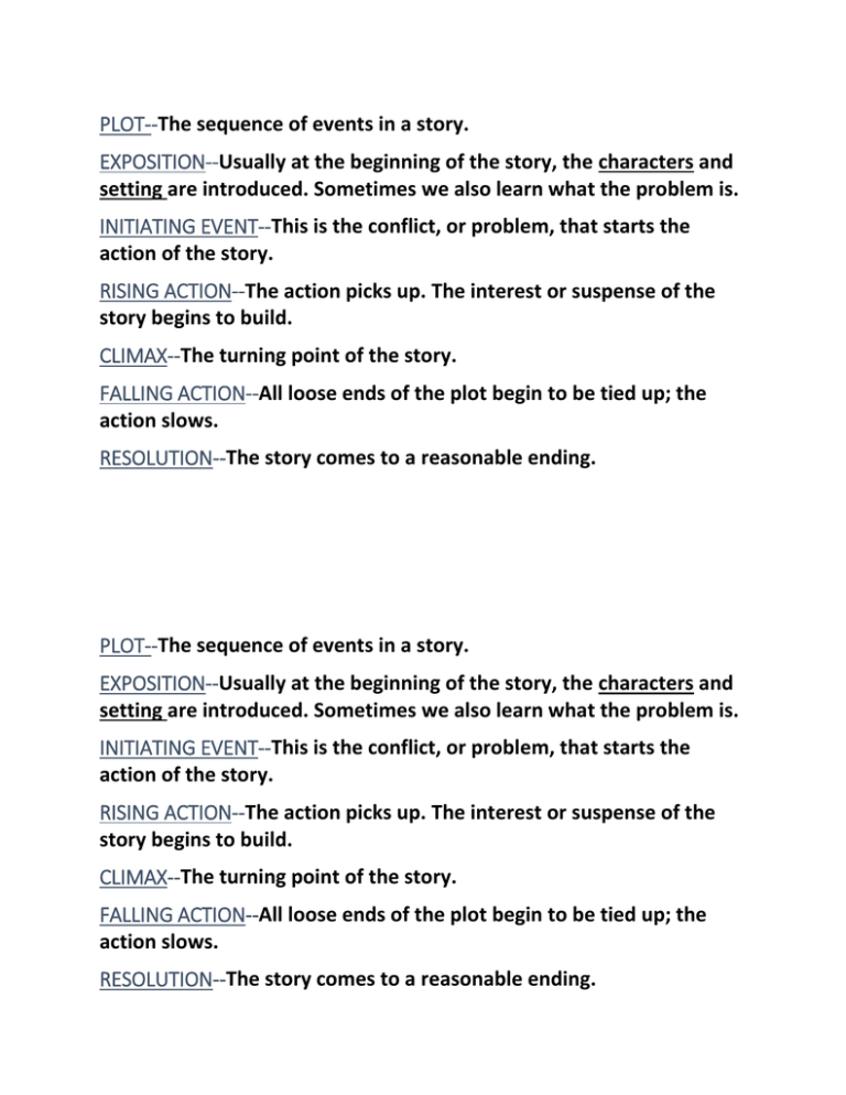 2. Rising Action This part of the story begins to develop the conflict(s).  A building of interest or suspense …