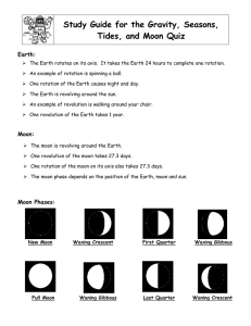 Study Guide for the Gravity, Seasons, Tides, and Moon Quiz Earth: