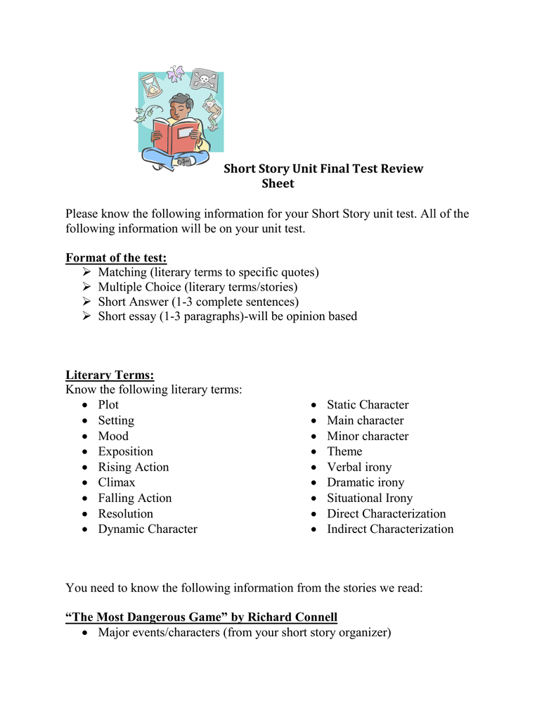 Short Story Unit Final Test Review Sheet Format Of The Test