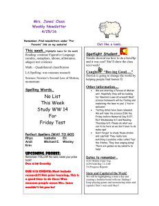 Mrs. Jones’ Class Weekly Newsletter 4/25/16