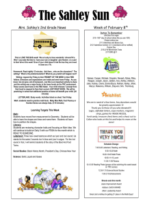 The Sahley Sun Mrs. Sahley’s 2nd Grade News  Week of February 8