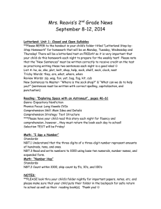 Mrs. Reavis’s 2 Grade News September 8-12, 2014