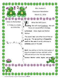 Mrs. Hudson’s Classroom Newsletter March 21, 2016 Dates to Remember
