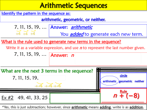 Arithmetic Sequences n + (−8) arithmetic