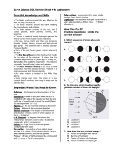Earth Science SOL Review Sheet #4 :  Astronomy