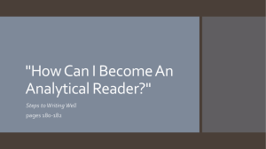 &#34;How Can I Become An Analytical Reader?&#34; Steps to Writing Well pages 180-182