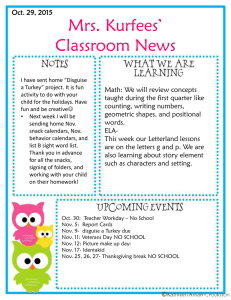Mrs. Kurfees’ Classroom News Oct. 29, 2015 Math: We will review concepts