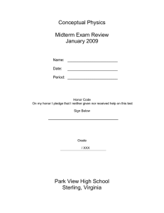 Conceptual Physics  Midterm Exam Review January 2009