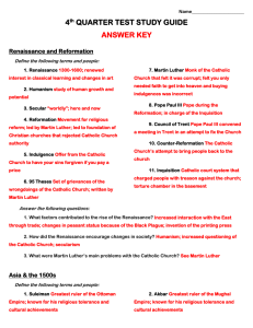 4 QUARTER TEST STUDY GUIDE ANSWER KEY Renaissance and Reformation