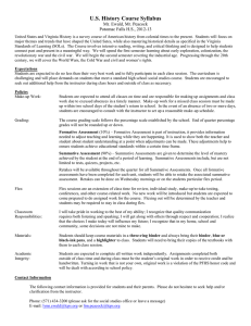 U.S. History Course Syllabus Mr. Ewald, Mr. Peacock Potomac Falls H.S., 2012-13