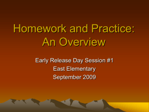 Homework and Practice: An Overview Early Release Day Session #1 East Elementary