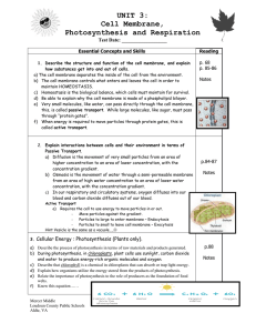 UNIT 3: Cell Membrane, Photosynthesis and Respiration Test Date: __________________