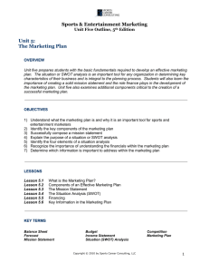 Sports &amp; Entertainment Marketing Unit 5: The Marketing Plan