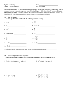 Algebra 2 with Trig  Name____________________________ Chapter 1 Review Material