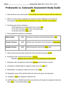 Prokaryotic vs. Eukaryotic Assessment Study Guide KEY