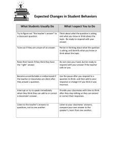 Expected Changes in Student Behaviors What Students Usually Do