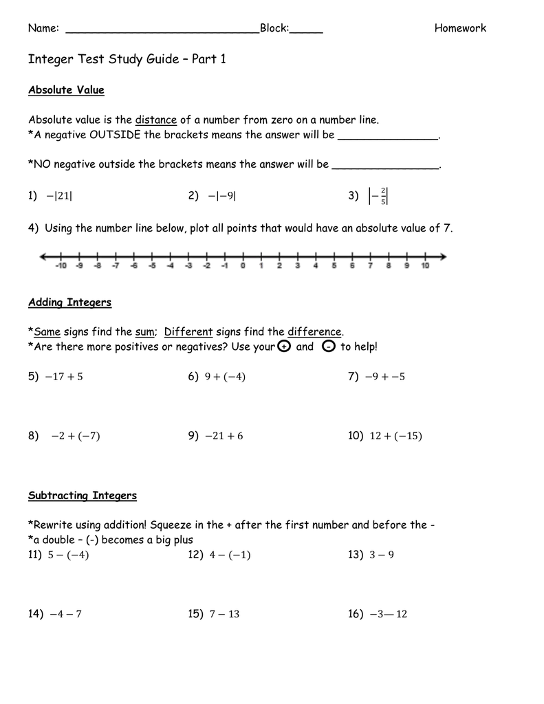 lesson 1 problem solving practice integers and absolute value