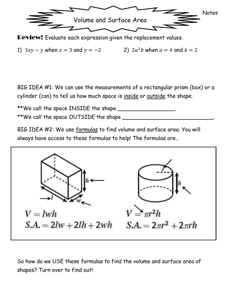 homework 9 volume and surface area review