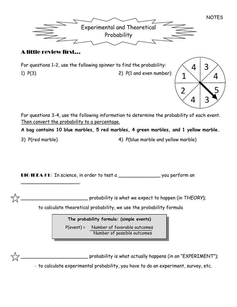 experimental and theoretical probability unit probability homework 3