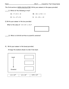 Name:______________________________Block:____Cumulative Test Study Guide The first section is NON-CALCULATOR