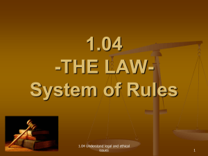 1.04 -THE LAW- System of Rules 1.04 Understand legal and ethical