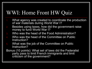 WWI: Home Front HW Quiz